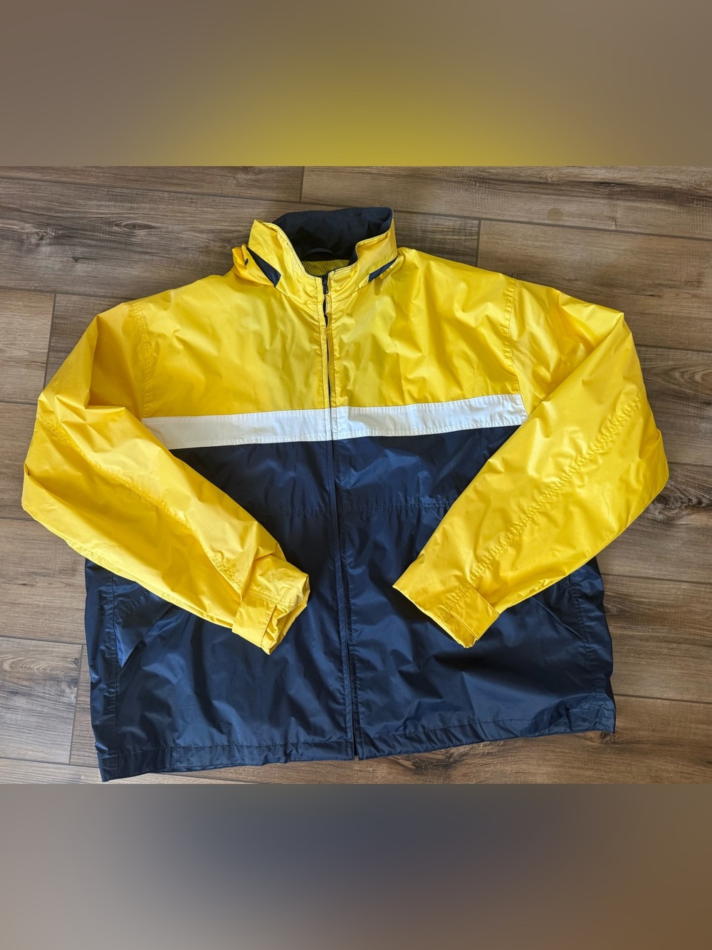 Men's Michigan Wolverine colors! yellow/Navy hooded Windbreaker Jacket(Plus 3XL)